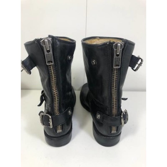 Frye Leather Buckle Wrapped Veronica Back Zip Biker Short Boots Black US 7B - Picture 6 of 9
